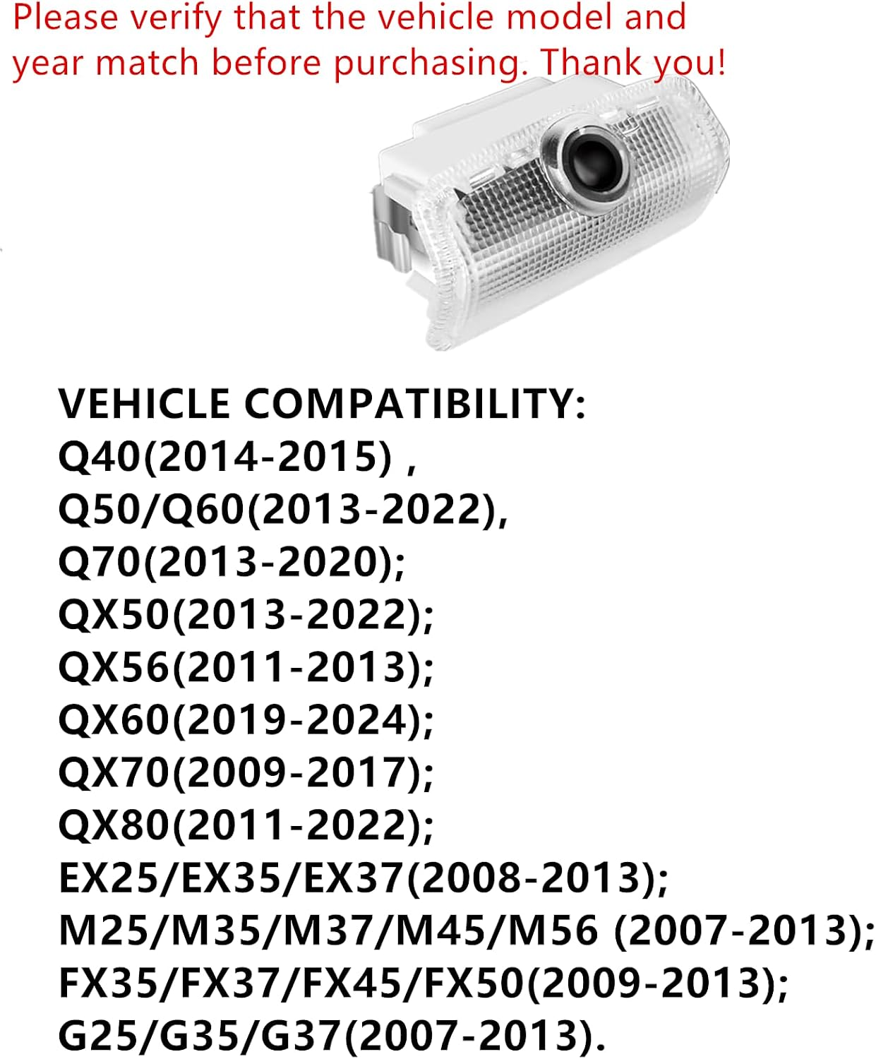 Never Fade Car Door Lights Logo, Compatible with Infiniti: Q40/50/60/70,QX50/56/60/70/80,EX25/35/37,M25/35/37/45/56,FX35/37/45/50,G25/35/37, Welcome Light Puddle Lamp Car Accessories - 2PCS