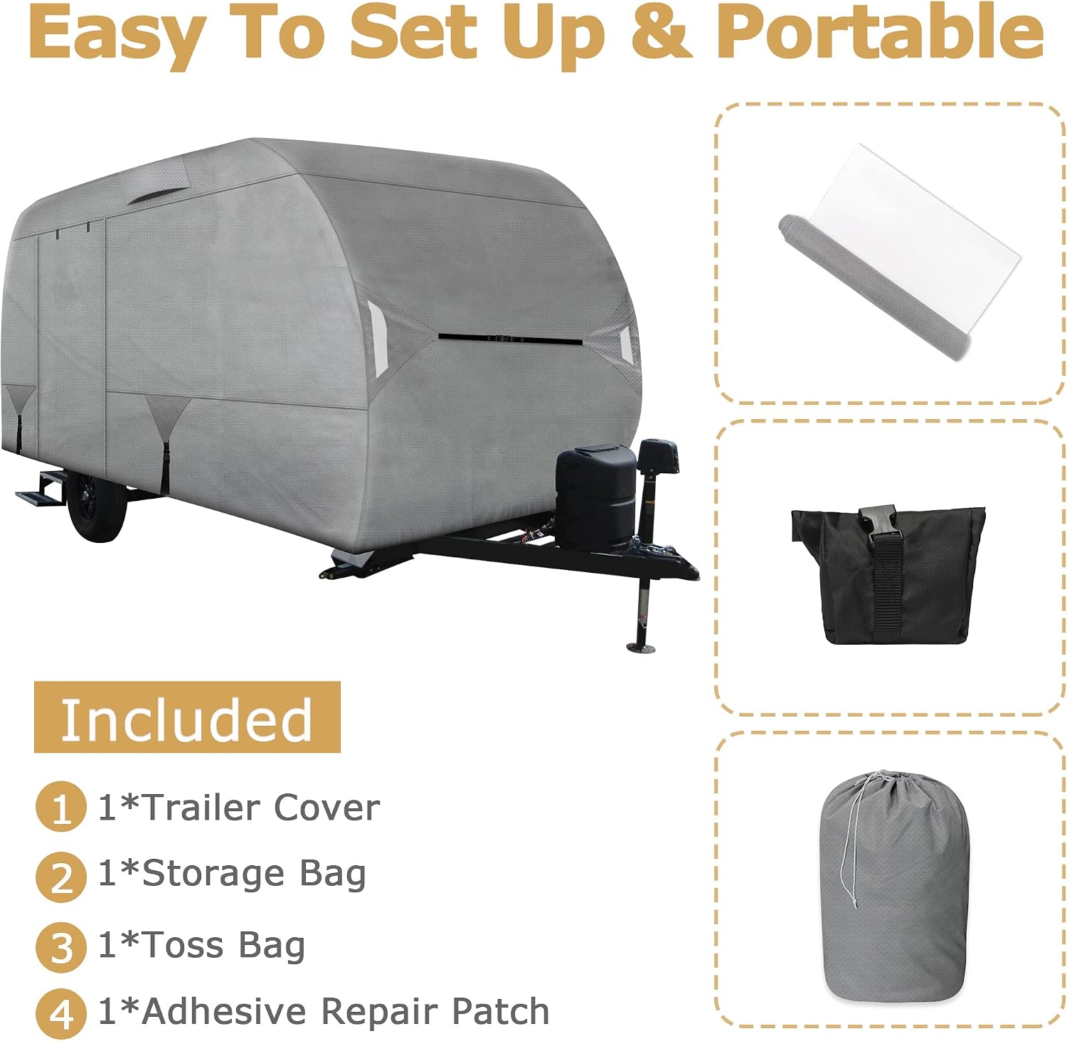 Leader Accessories R-POD Cover Travel Trailer RV Cover Teardrop Windproof Extra Thick with Adhesive Repair Patches (r-pod tt Cover, Model 4 - Up to 17' 7" L, Door in Back)