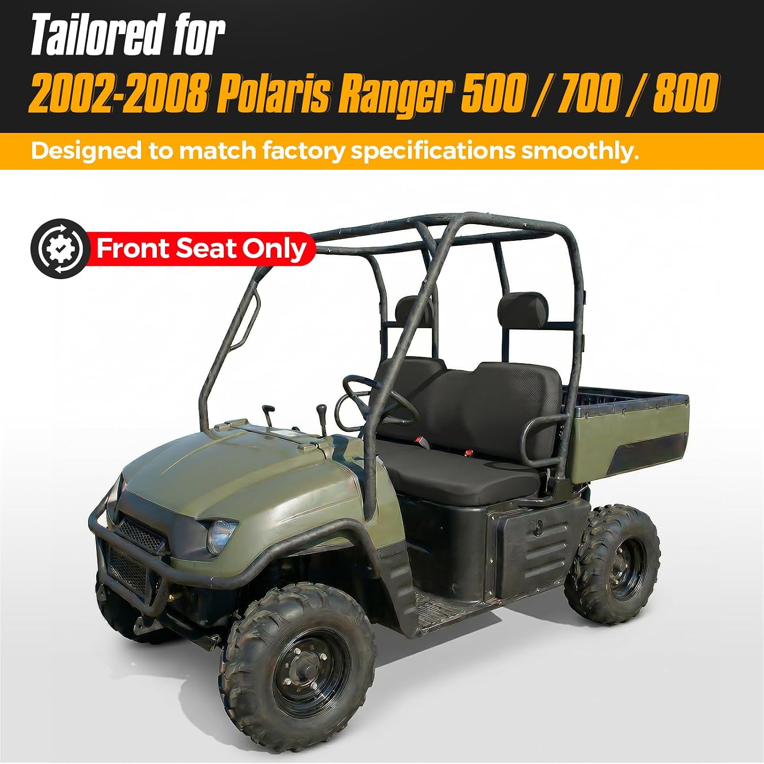 UTV Bench Seat Cover for Polaris Ranger 500 700 800 2002-2008, Waterproof Front Seat Protector Replacement, Heavy Duty Oxford Fabric (4 PCS)
