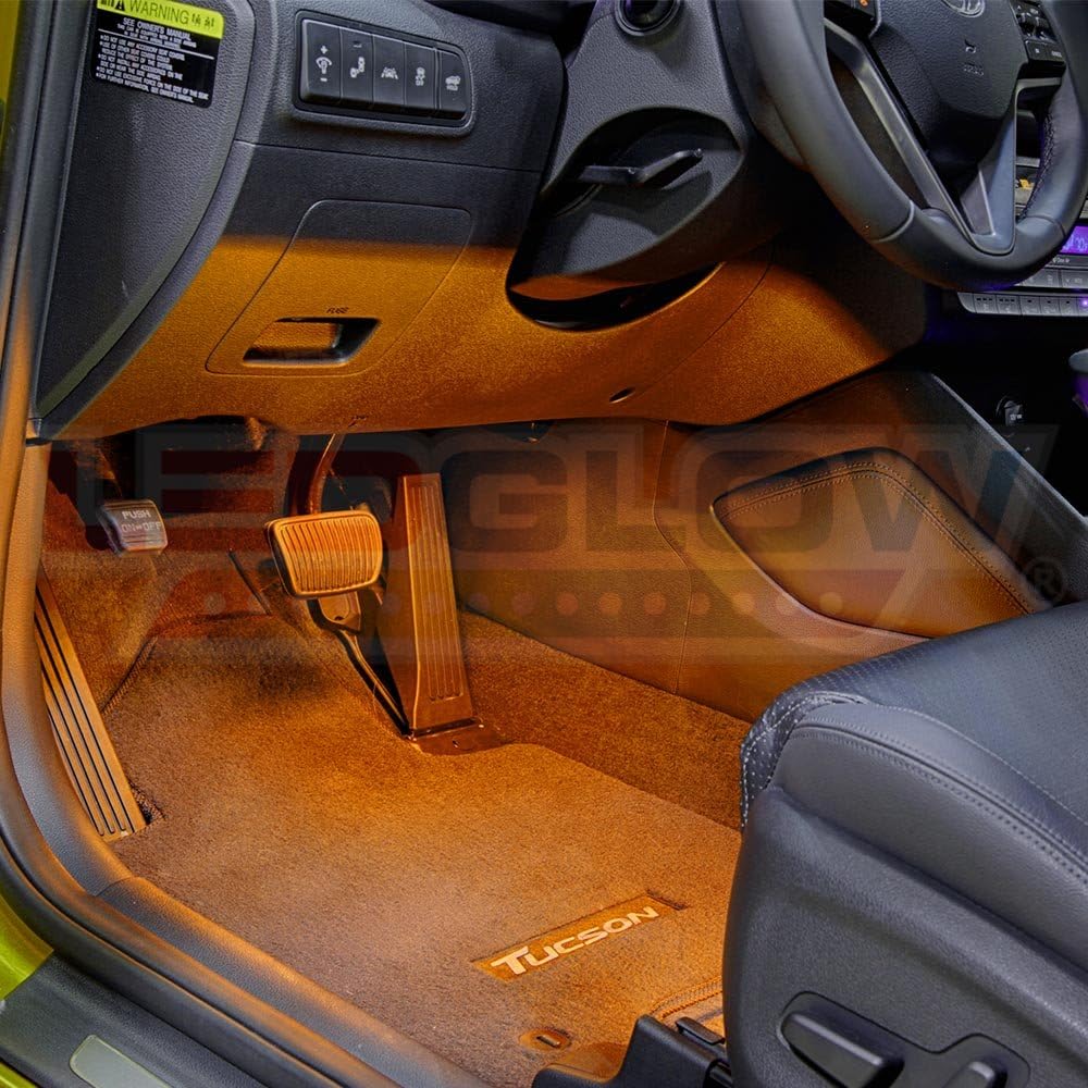 LEDGlow 4pc Orange LED Interior Footwell Underdash Neon Lighting Kit for Cars & Trucks - 7 Unique Patterns - Music Mode - 8 Brightness Levels - Auto Illumination Bypass Mode - Universal Fitment