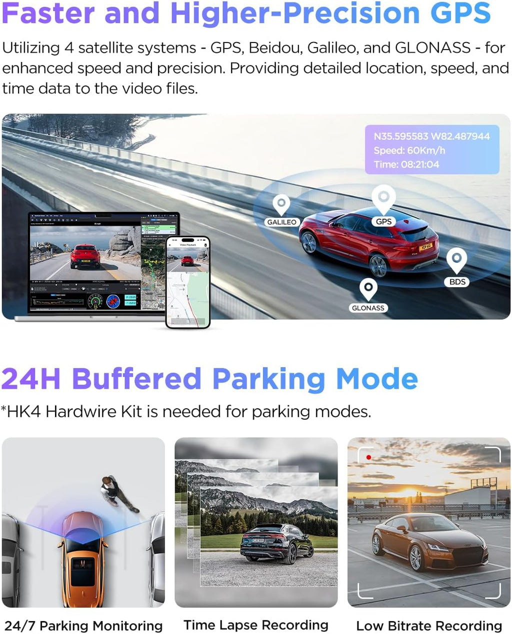 viofo a229 pro 4k hdr dash cam front, package contents