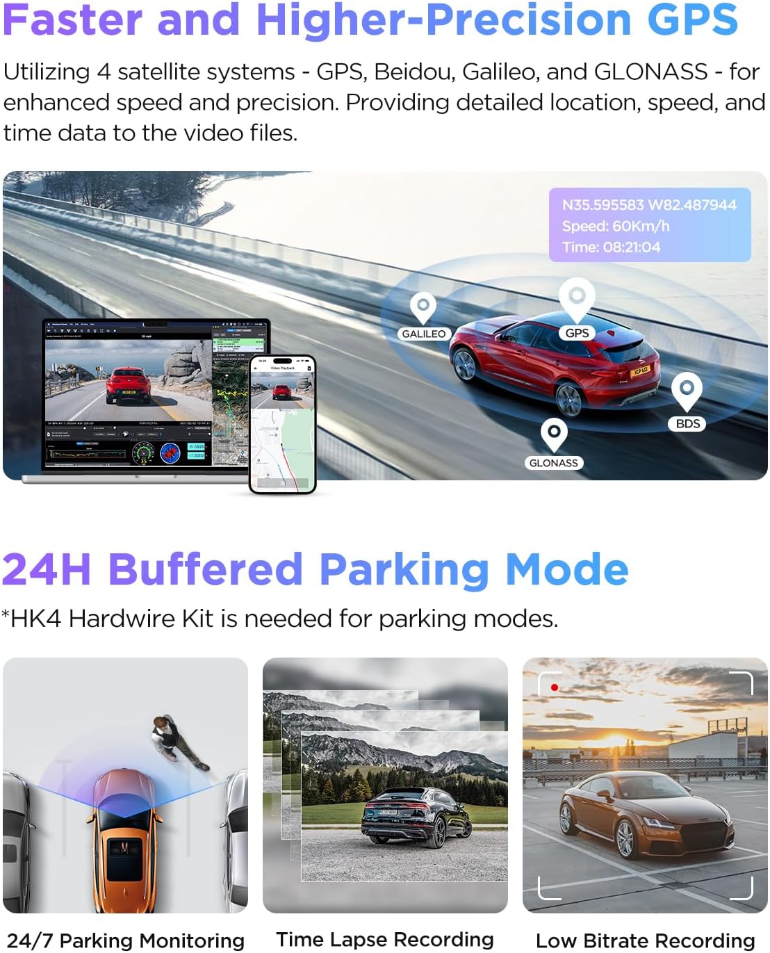 viofo a229 pro 4k hdr dash cam front, package contents