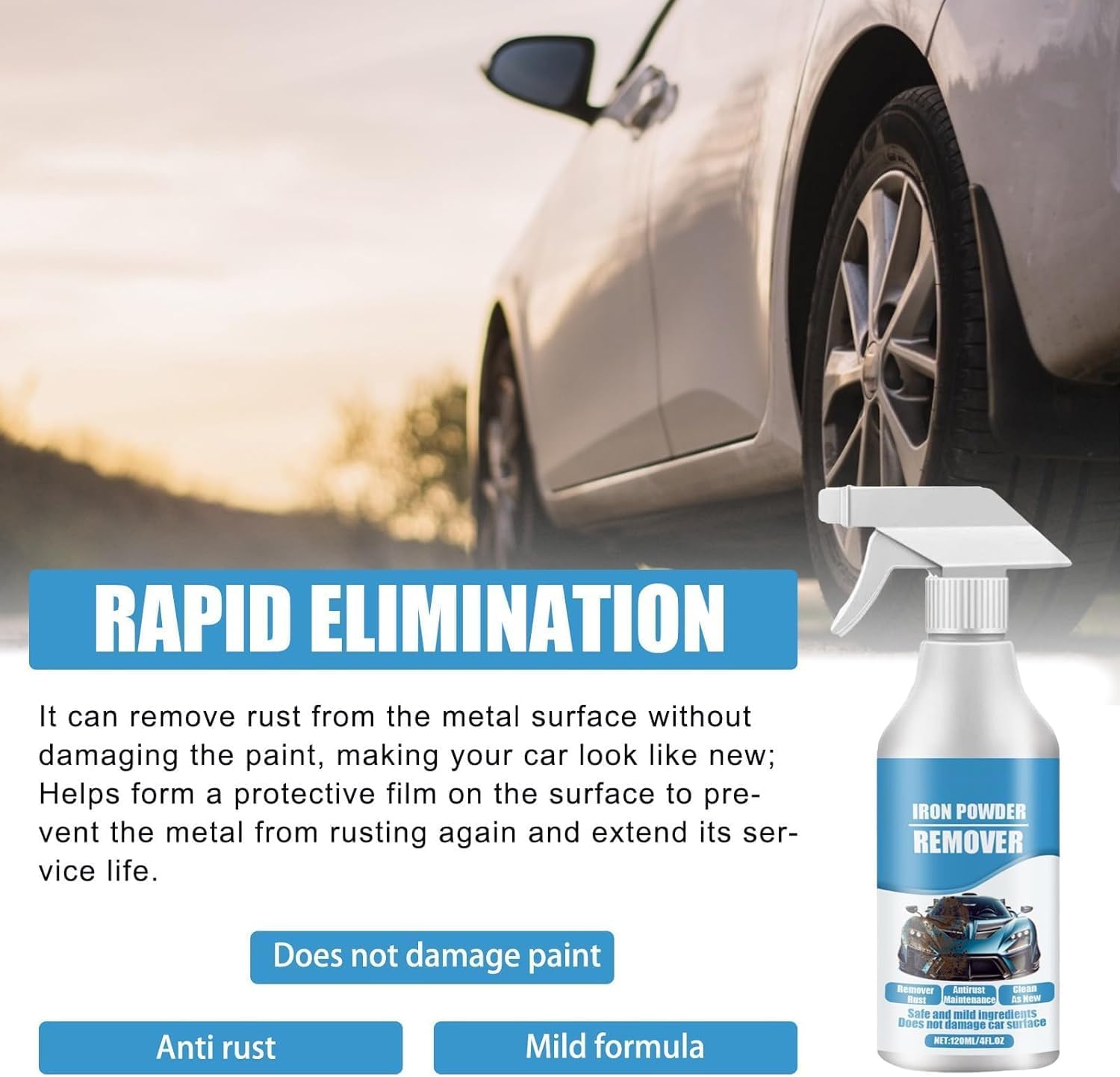 Car Rust & Iron Particle Remover Spray,Multi-functional rust remover, used for automotive tools, can remove surface rust and particles.（3pcs） (3PCS)