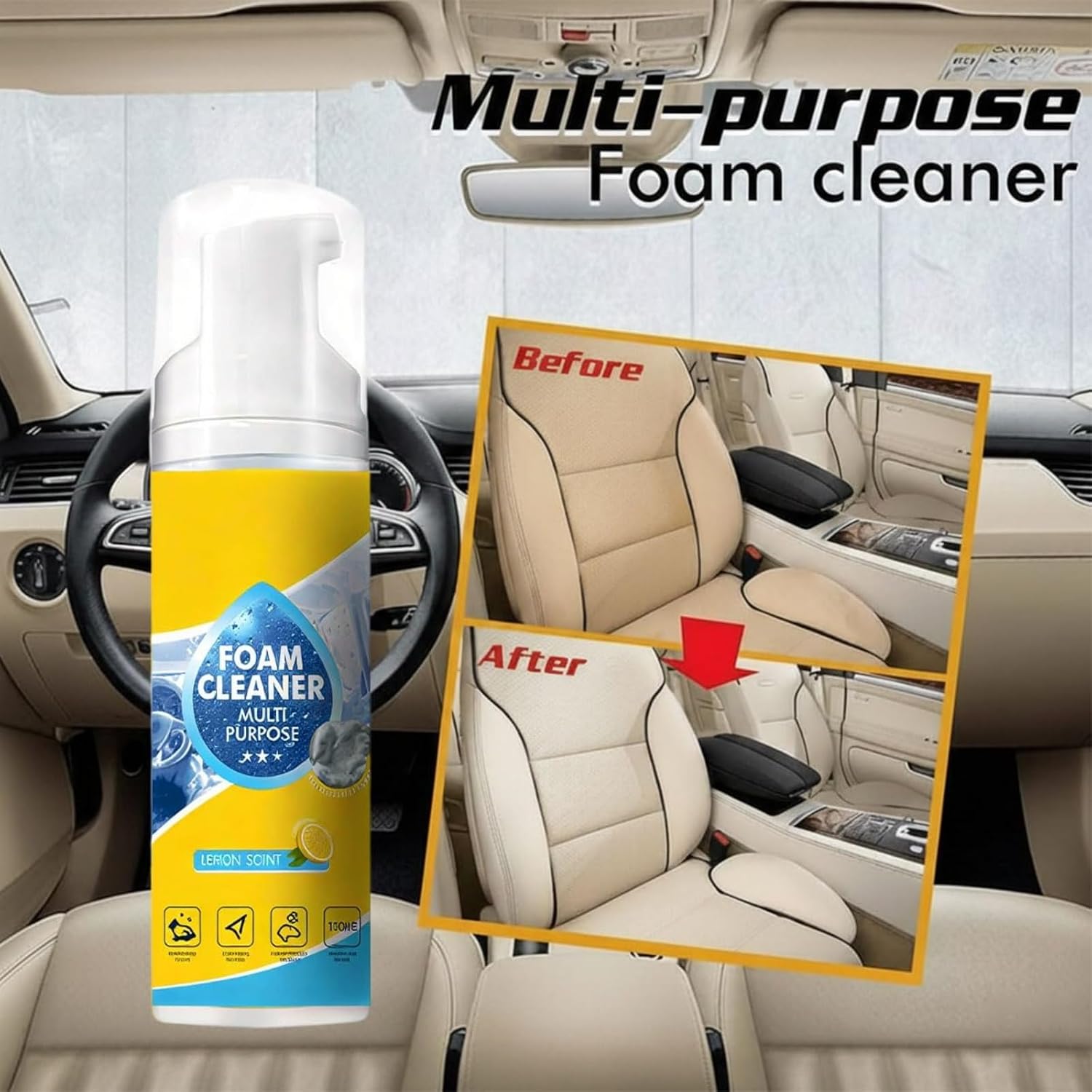 Ivovex Cleaner, Foam No-Rinse Cleaner, 4-in-1 Multi-enzyme Foam Spray Cleaner, 2026 New Multipurpose Powerful Foam Cleaner Spray, Enzyme Foam Deep Cleaning Spray, Car Interior Sofa (PCS-3)