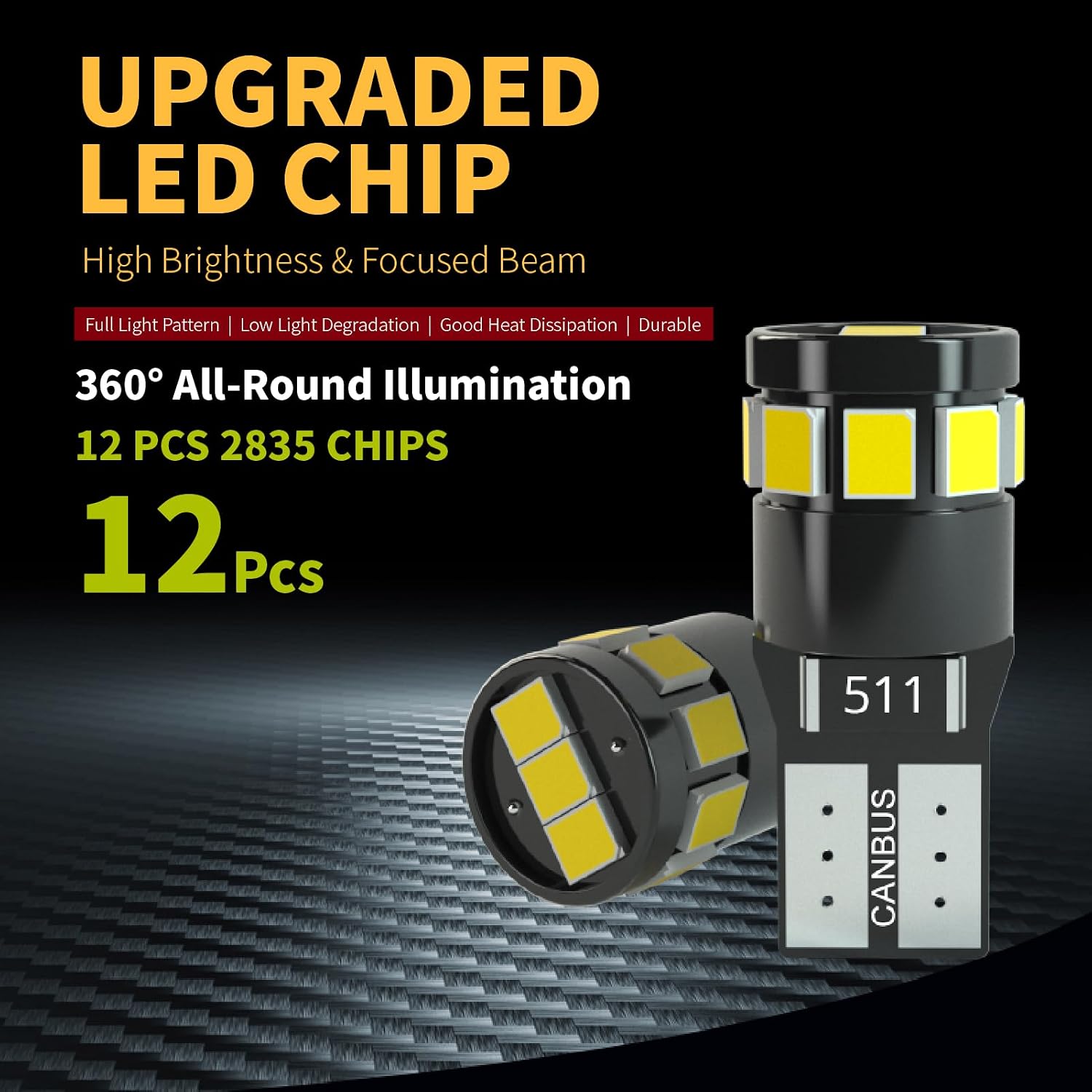 T10 W5W 194 LED For License Plate Light 168 175 2835 W5W T10 12-SMD 2835 Chipsets 6000K White for Car Dome Door Map Dash Courtesy Cargo License Plate Lights, Pack of 2