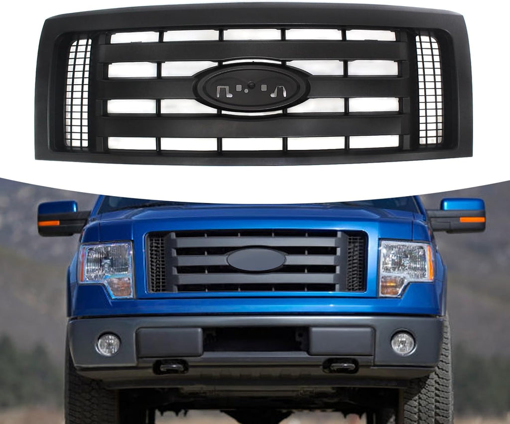 Bewild Front Bumper Grille Assembly Compatible with 2009-2014 Ford F - 150 f150 Centre Bumper Painted Black Housing and Insert Grille Assembly Shroud Replacement for 9L3Z8200A FO1200510
