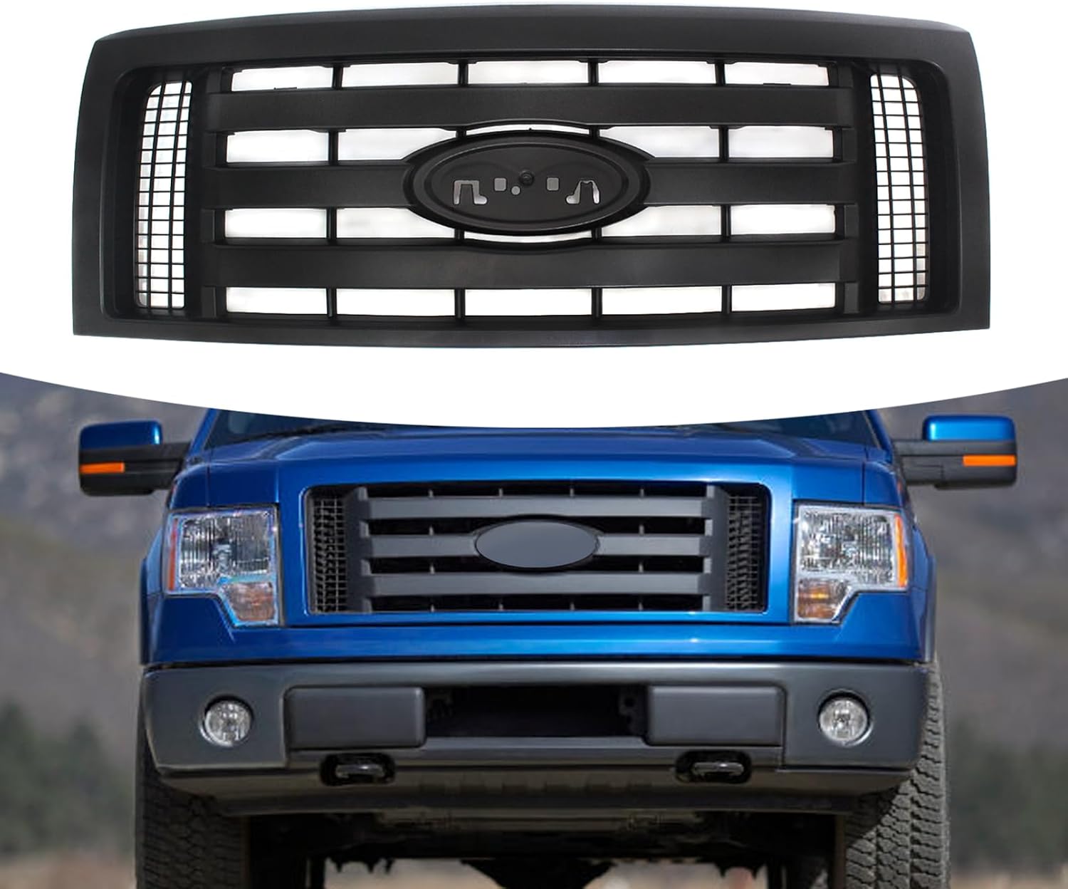 Bewild Front Bumper Grille Assembly Compatible with 2009-2014 Ford F - 150 f150 Centre Bumper Painted Black Housing and Insert Grille Assembly Shroud Replacement for 9L3Z8200A FO1200510