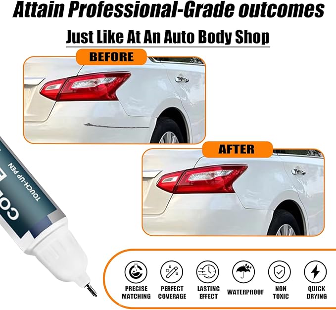Q10 White Touch Up Paint for Nissan, Car Paint Pen Scratch Repair Two-In-One - Image 2