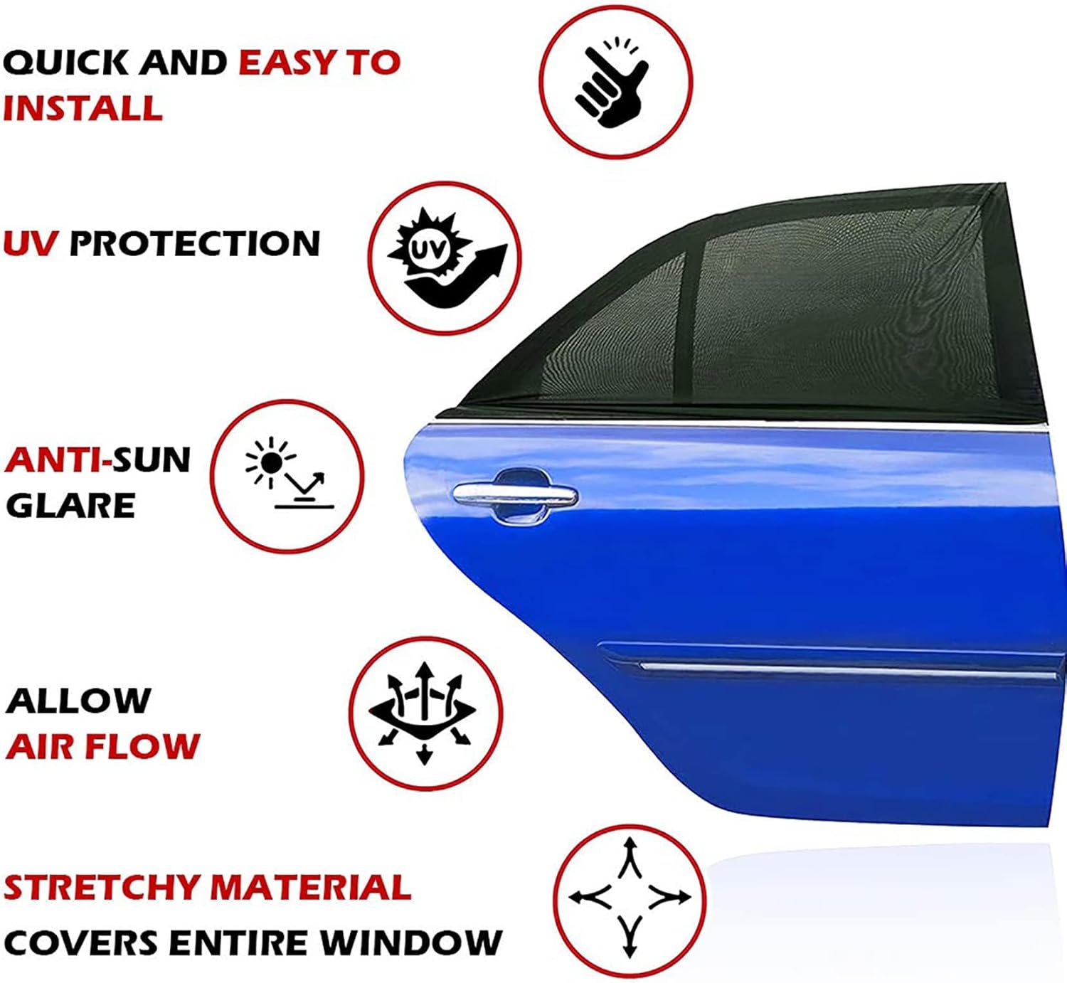 2 Pcs Car Side Window Sun Shade for Chevy Chevrolet Traverse 7 Seater 2024-2025, Car Window Mesh Breathable Sun Blocker Interior Accessories Protective Screen, Back Row