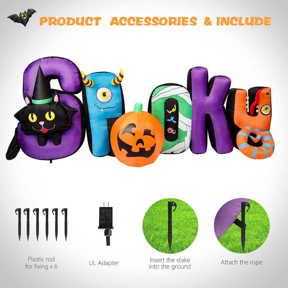MUMTOP 8.85 Ft Inflatable Outdoor Halloween Decor with Spooky and Black Cat