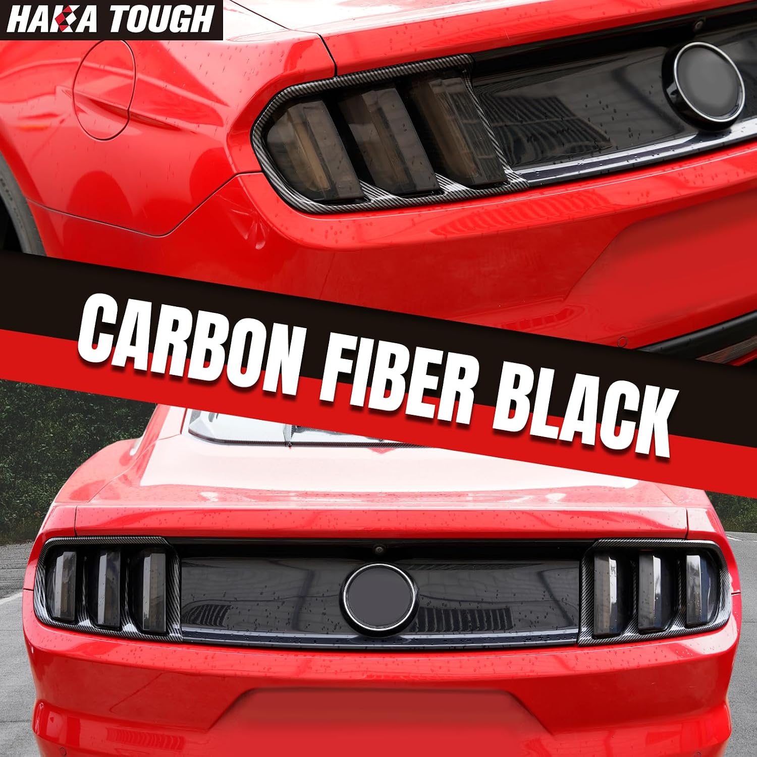HAKA TOUGH Tail Light Lamp Cover Frame for Ford Mustang 2015 2016 2017 Taillights Frame Trim Bezels Ring for Mustang Accessories Carbon Fiber Black 2PCS