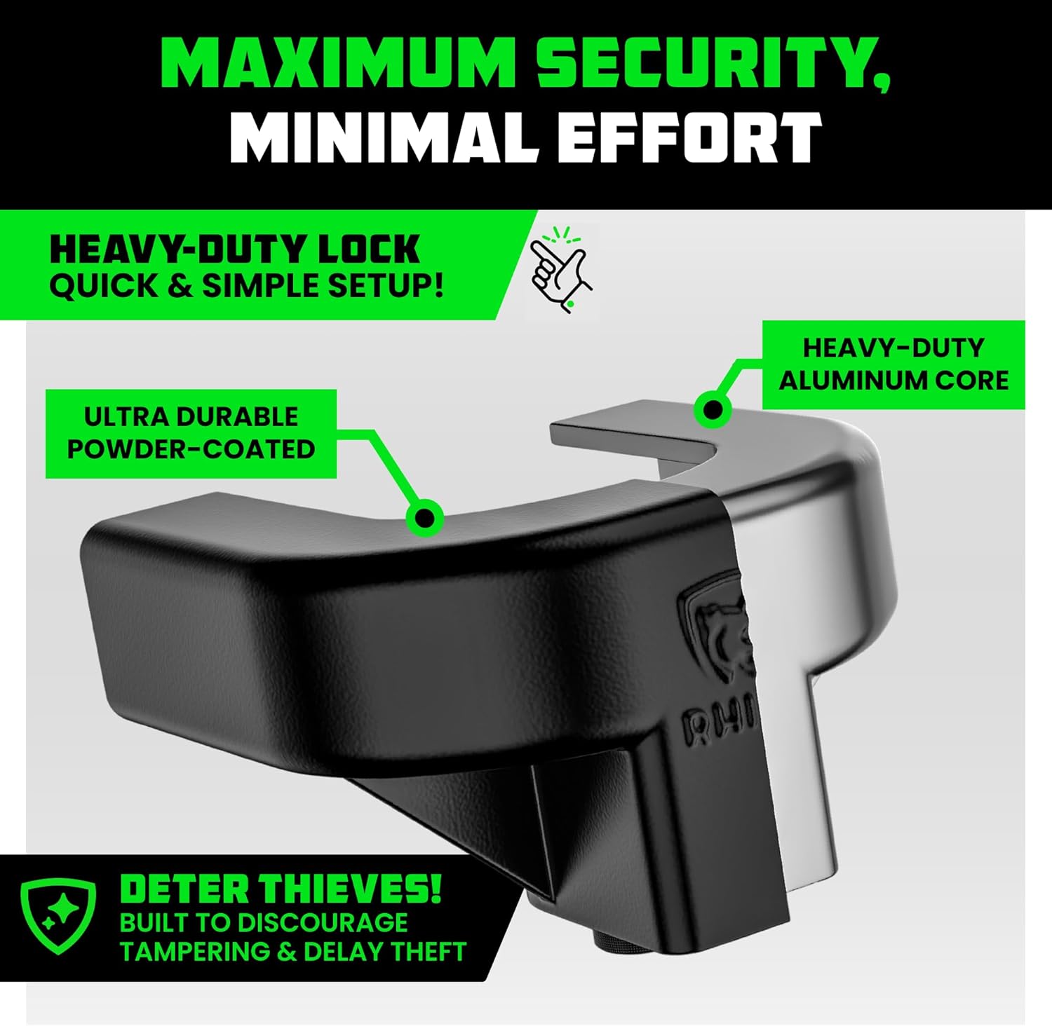 Rhino USA Trailer Hitch Lock Kit (for 2" Trailers) Heavy Duty Anti Theft Trailer Coupler Locks for RV, Camper, Trailer, Boat, Caravan - Reinforced Solid Steel Tow Lock for Trailer Tongue