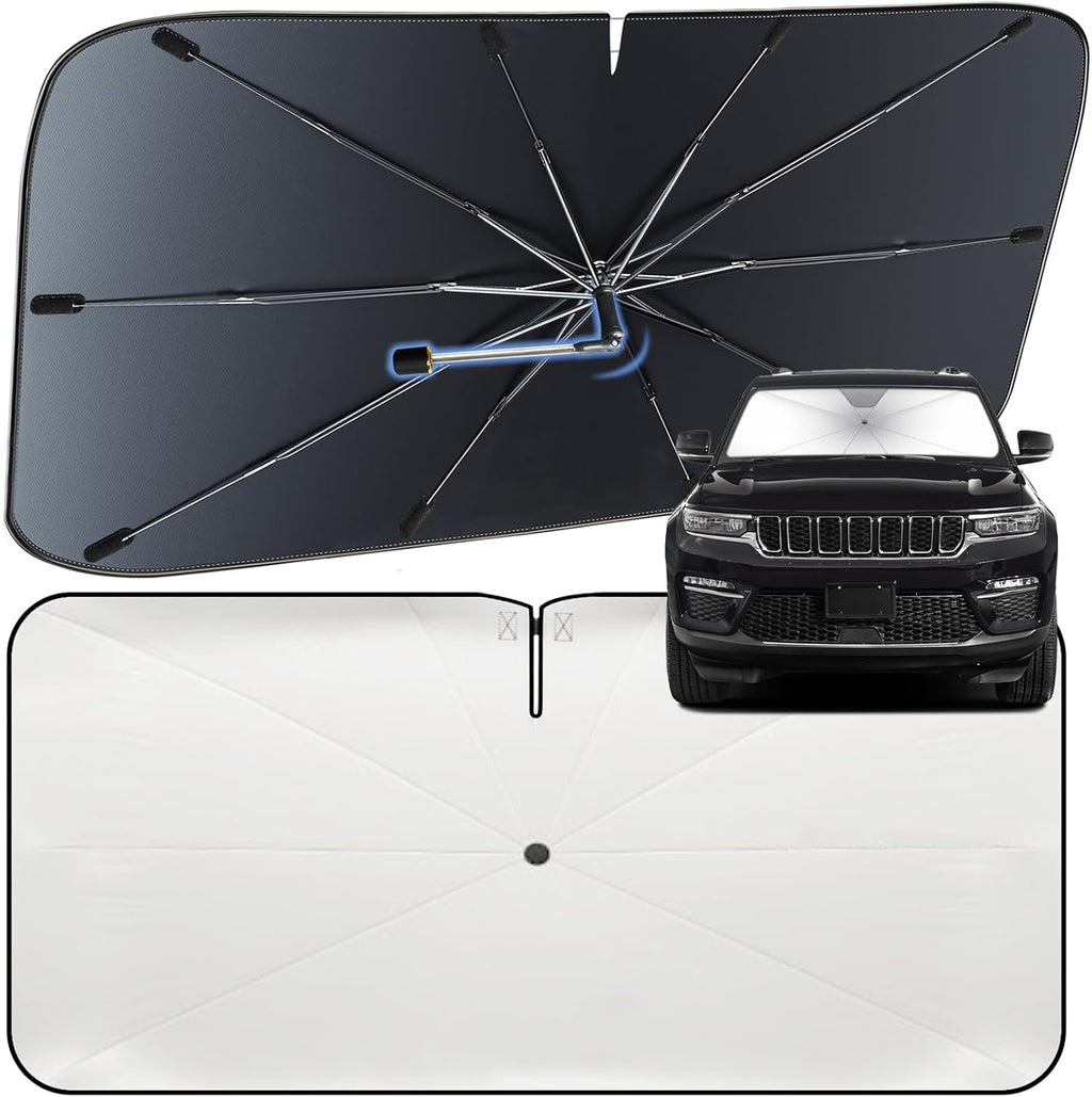 Windshield Sun Shade Umbrella for Jeep Grand Cherokee 2011-2026 – Nano-Coated Heat-Reflective Front Window Shade, Umbrella Sunshade Cover Blocks Heat, Protects Interior, Vehicle-Specific Precision Fit