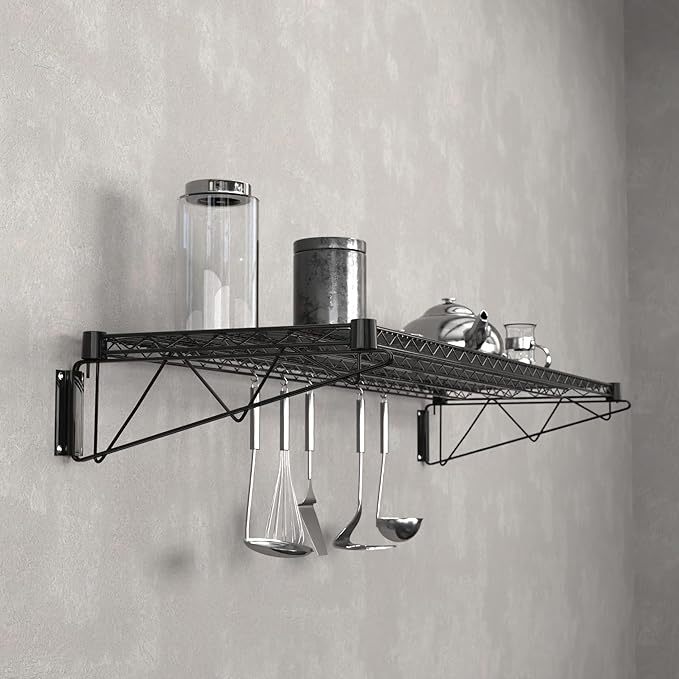 18" x 60" Black Epoxy Wire Wall Mount Shelf - Image 2