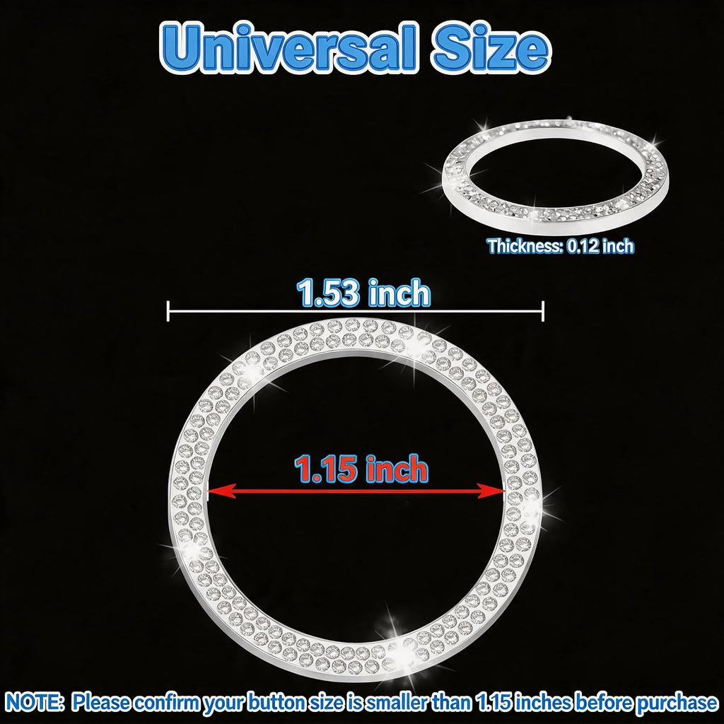2PCS Crystal Rhinestone Car Engine Start Decoration Ring, Push to Start Button Cover Stickers, Combinatorial Bling Car Interior Accessories for Women (Double row - Silver)