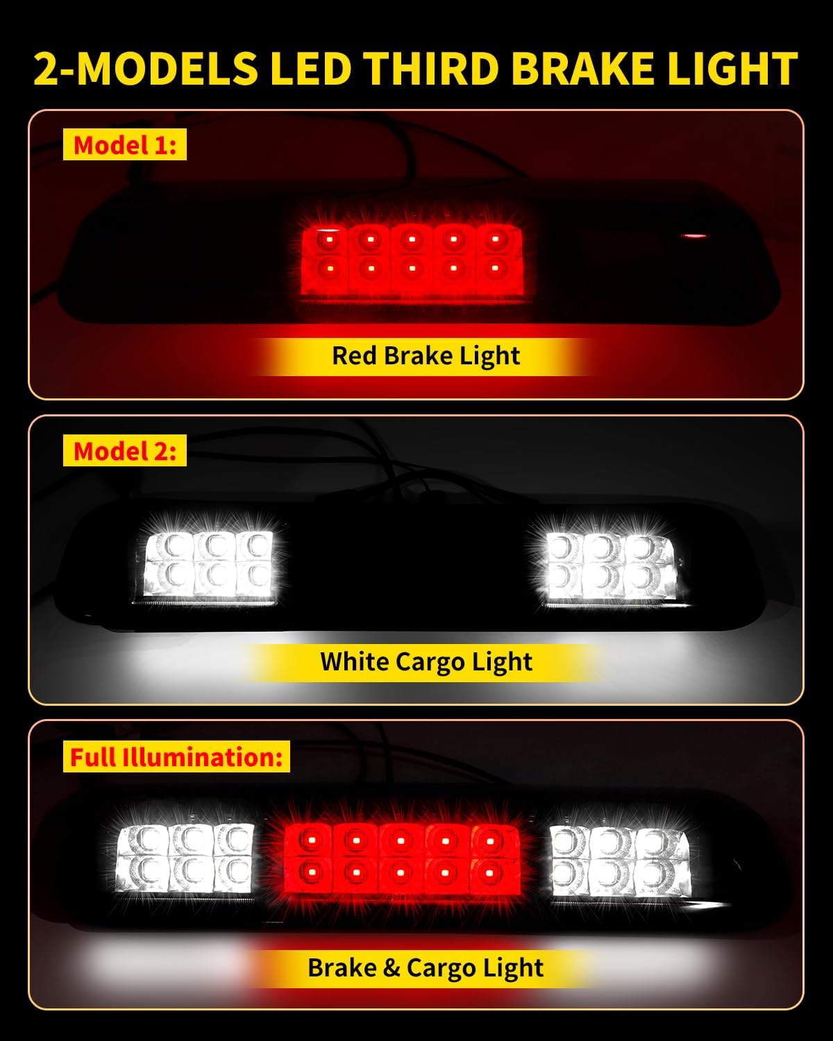 LED Third 3rd Brake Light Assembly Compatible with 2004 2005 2006 2007 2008 Ford F-150 & 2006-2008 Lincoln Mark LT, Rear Cargo Lamp Center High Mount Stop Light for 04-08 F150