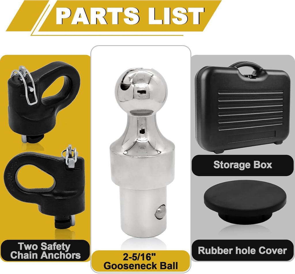 60692, Puck System Gooseneck Hitch Ball Kit, Compatible with 2013-2026 Ford F250 F350 F450, 2016-2026 Chevrolet Silverado, GMC Sierra & Nissan Titan XD, 38000 lbs GTW/ 9500 lbs VTW, 2-5/16 Inch Ball
