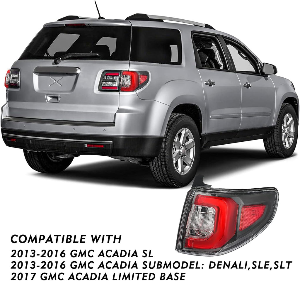 TUSDAR LED Tail Light Assembly For 2013-2016 GMC Acadia 2017 Limited Outer Rear Taillight Assembly OE Direct Replacement Brake Tail Lamp Right Passenger Side with Bulbs