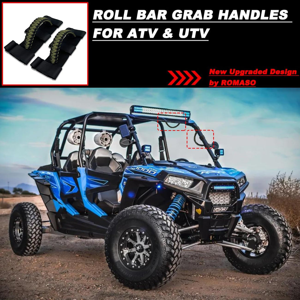 2 Pack UTV Grab Handles for 1.5-2 inch Bars- Roll Bar Grab Handles for UTV&ATV Compatible with Polaris RZR,Can Am,Kawasaki Mule,Honda Pioneer,Paracord Bar Handles,Black&Olive