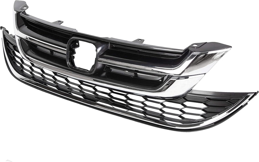 KUAFU Front Bumper Upper & Lower Grille Grill Compatible with 2010-2011 Honda CRV CR-V Replacement for 71123-SWN-H11 71121-SWN-H11 Hood Mesh Radiator Grille Grill Chrome Painted Silvery+Black