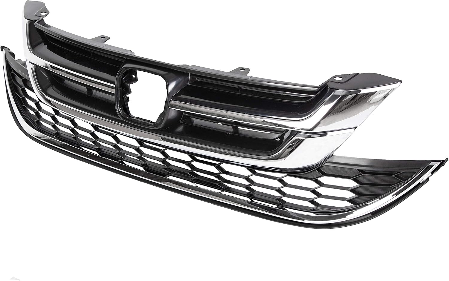 KUAFU Front Bumper Upper & Lower Grille Grill Compatible with 2010-2011 Honda CRV CR-V Replacement for 71123-SWN-H11 71121-SWN-H11 Hood Mesh Radiator Grille Grill Chrome Painted Silvery+Black