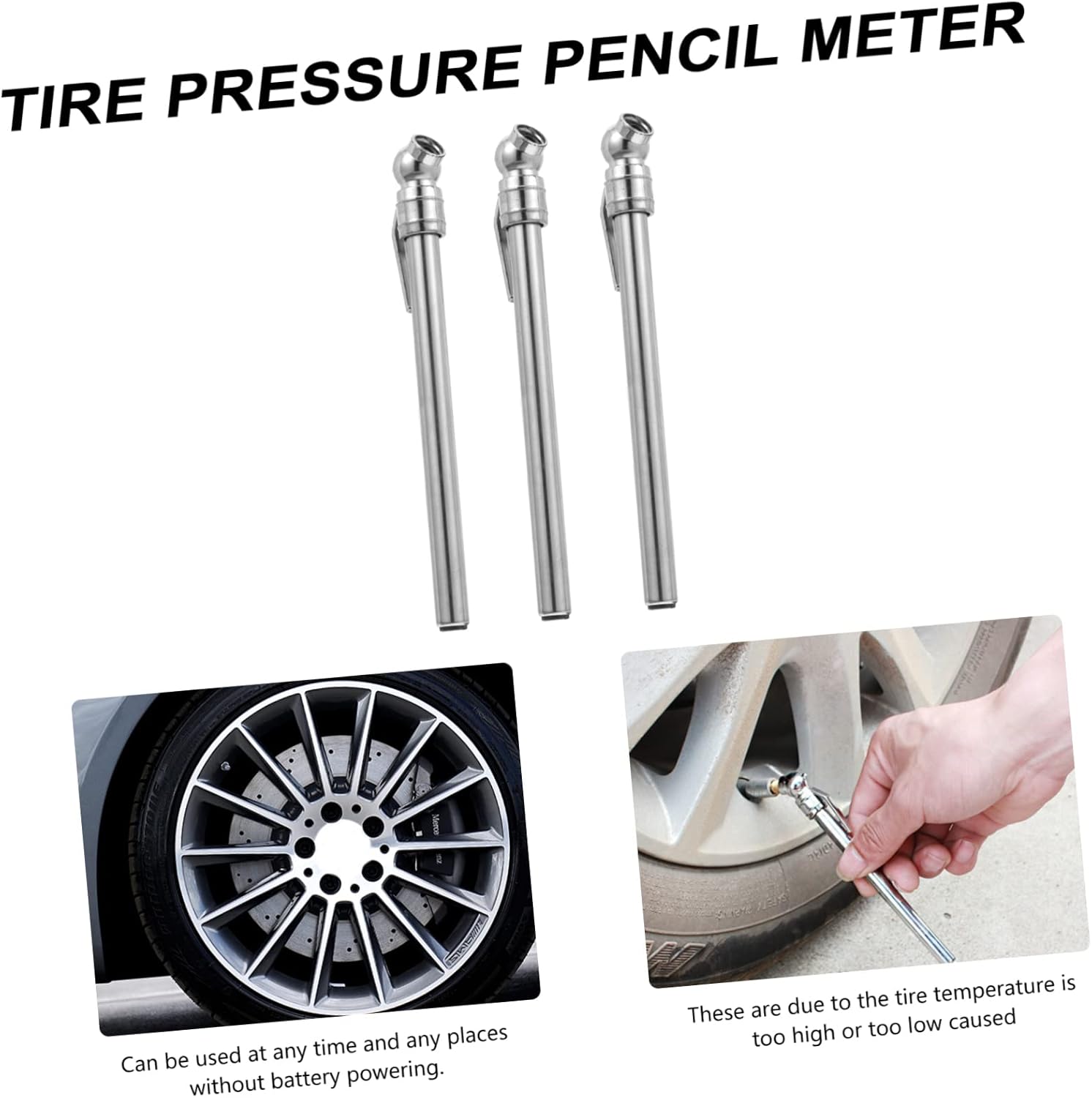 Mikinona 3pcs Tire Air Pressure Pencil Gauge Mechanical Tire Pressure Pen No Battery Needed Accurate Reading