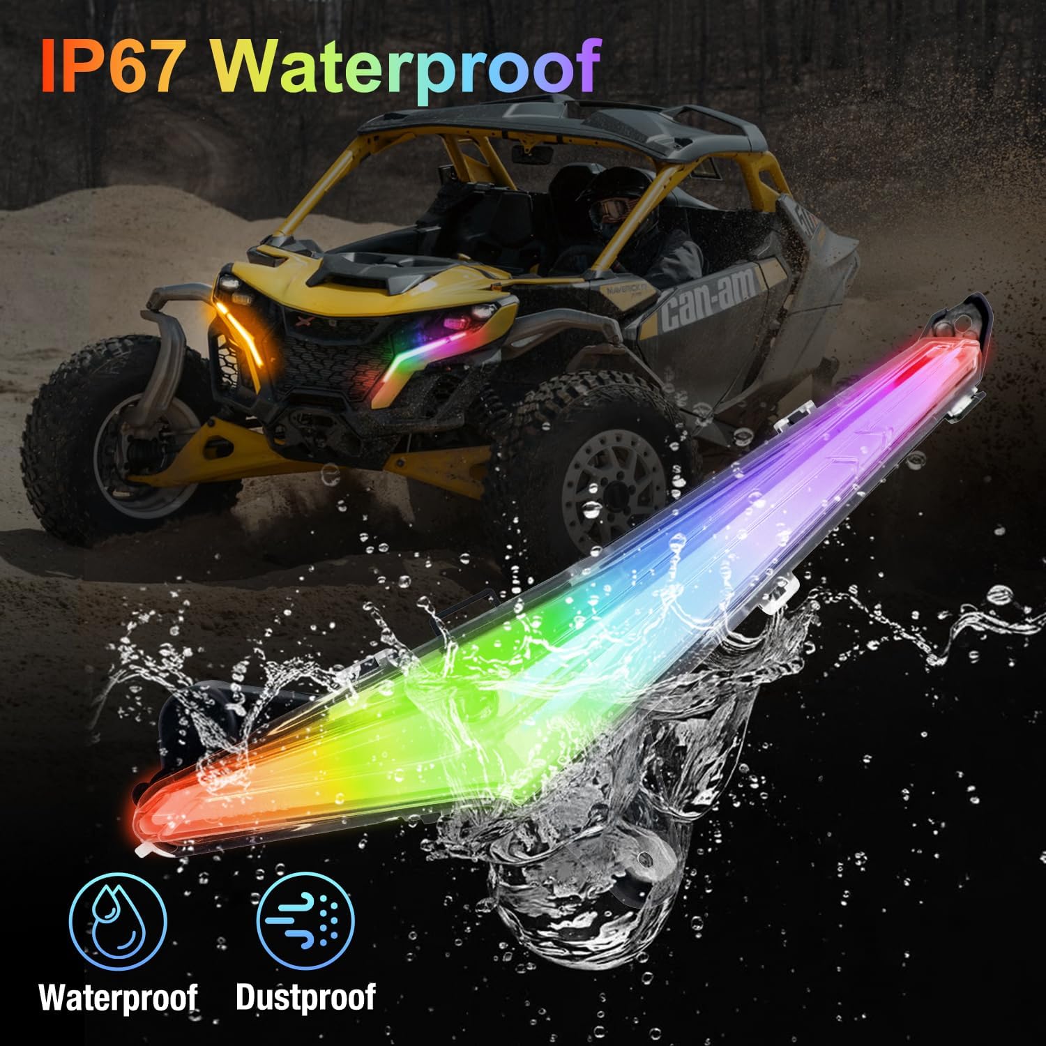 Tavaray RGBW LED Fang Lights for Can-Am Maverick R 2024-2026 MAX X RS, Pure White DRL & RGB Color Chasing Front Signature Lights, APP & Remote Control, Music Sync Turn Signal Kit