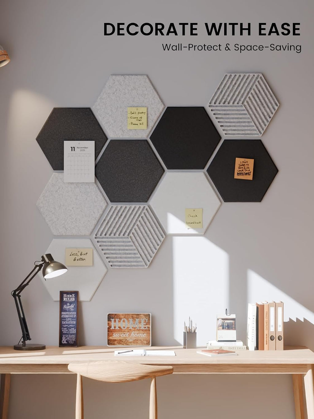 fluxynara 10-pack hexagon felt bulletin board tiles, concrete, package contents
