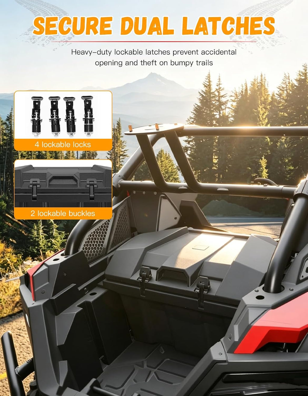 UTV 73QT Rear Cargo Storage Box for Polaris RZR XP 1000 XP4 1000 | Waterproof UTV Cargo Box with Lockable Lid Heavy Duty Storage Case for RZR Accessories, Repalce #2883751