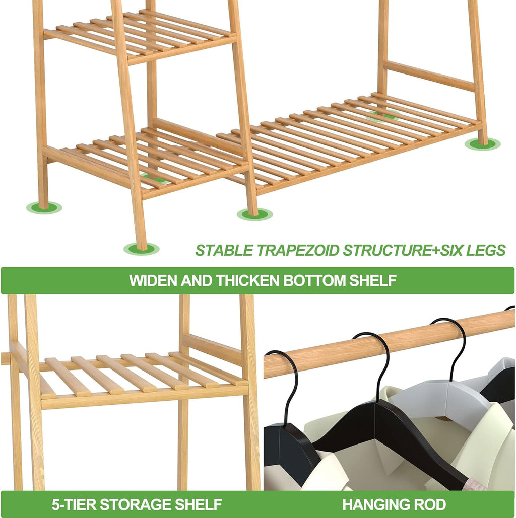reliancer bamboo clothing garment rack,free standing clothes coat, side view