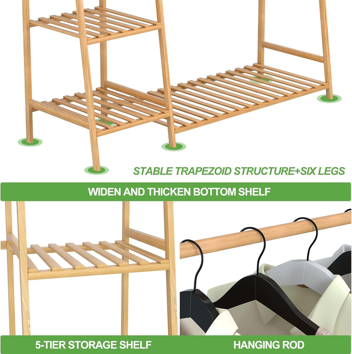 reliancer bamboo clothing garment rack,free standing clothes coat, side view
