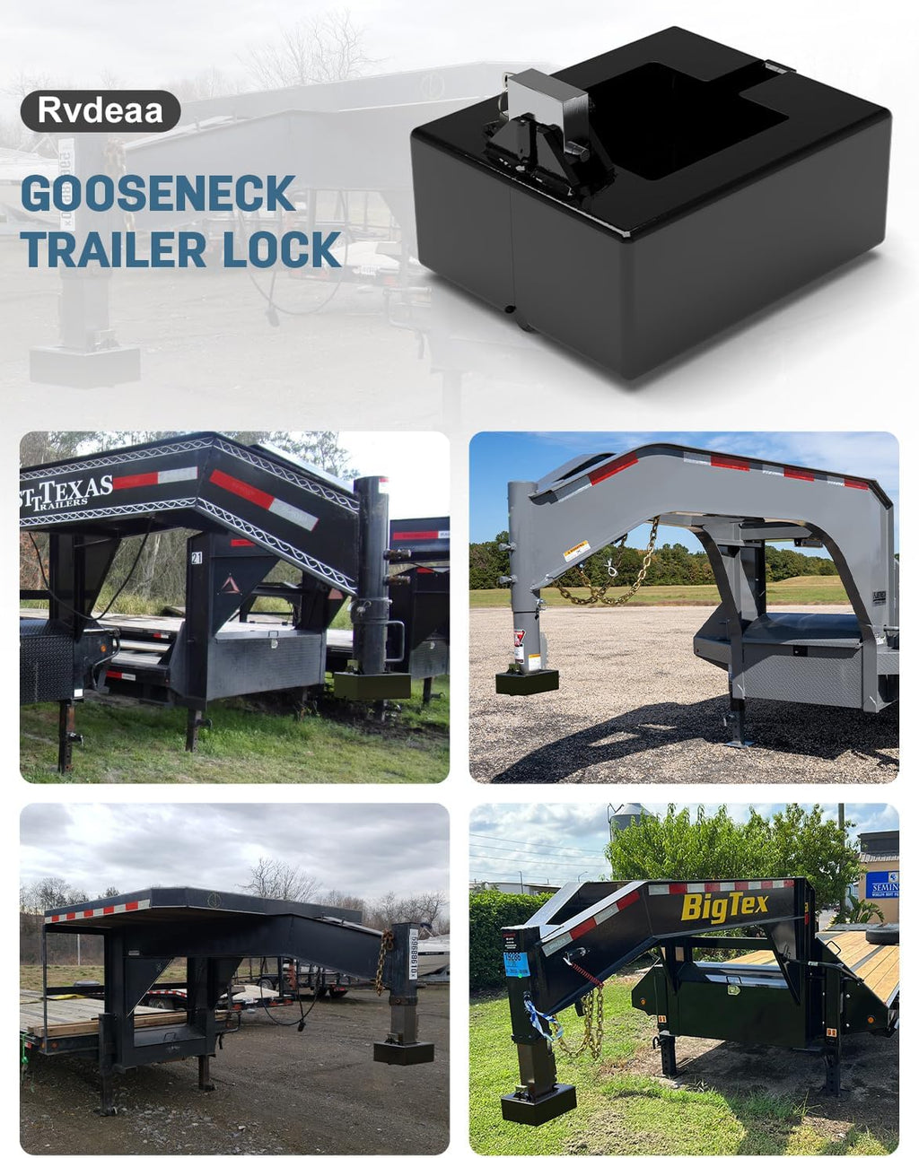 Upgraded Gooseneck Trailer Lock, Gooseneck Locks for Round and Square Trailer Tubes, Heavy Duty Locks for Most 7-Inch Baseboard Couplers - Black