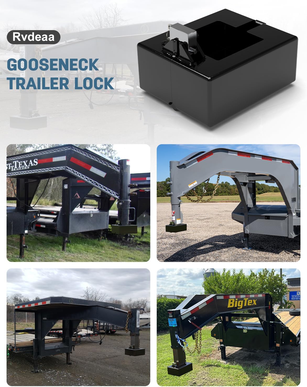 Upgraded Gooseneck Trailer Lock, Gooseneck Locks for Round and Square Trailer Tubes, Heavy Duty Locks for Most 7-Inch Baseboard Couplers - Black