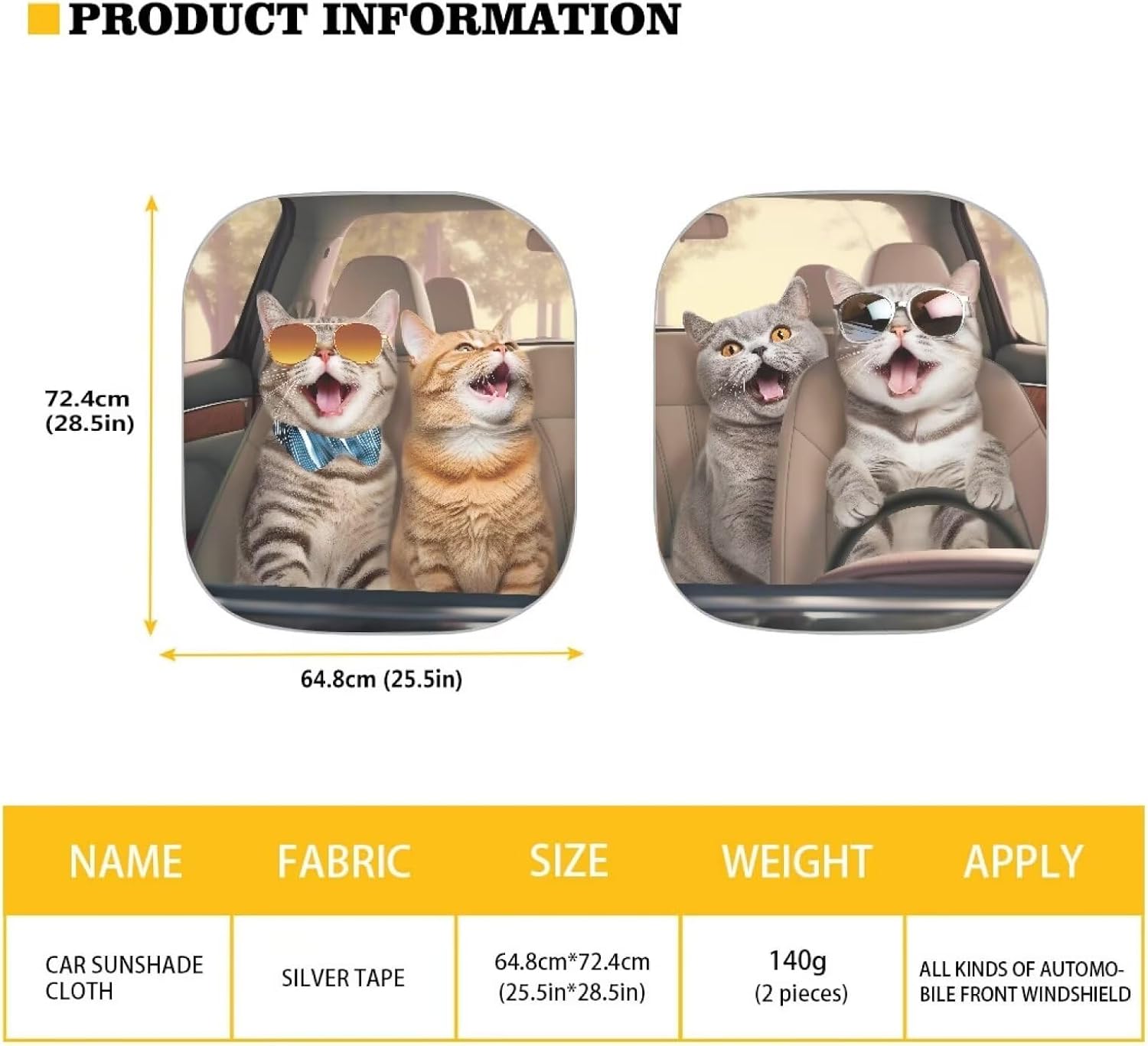 Funny Cat Driver Printed Windshield Sun Shade 2-Piece Foldable Front Window Sunshades Sun Visor Protector Blocks UV Rays Keeps Car Cool