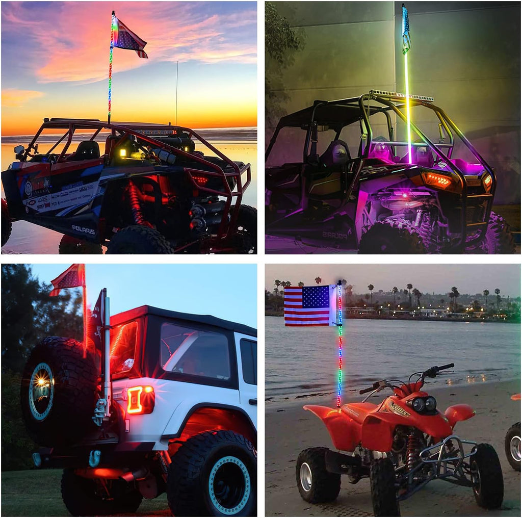 Nilight 1PC 3FT Spiral RGB Led Whip Light w/RGB Chasing/Dancing Lights RF Remote Control Lighted Antenna Whips for Can-am ATV UTV RZR Polaris Dune Buggy 4 Wheeler Offroad Jeep Truck