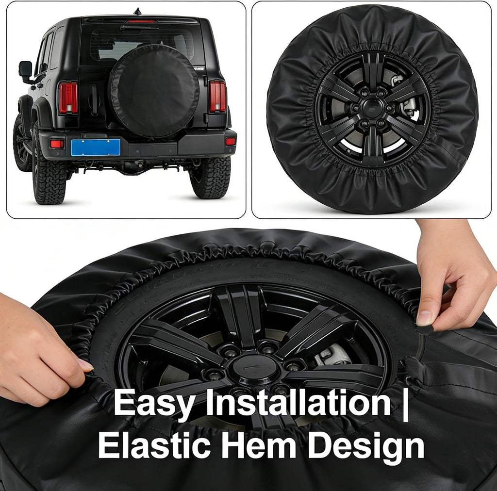 Spare Tire Cover,Waterproof Dust-Proof PVC Leather Tire Covers for Car,Truck,RV,SUV,Camper Trailer Universal,Tough Tire Wheel Soft Cover, Black(for Overall Wheel Diameter 27-29 inch)