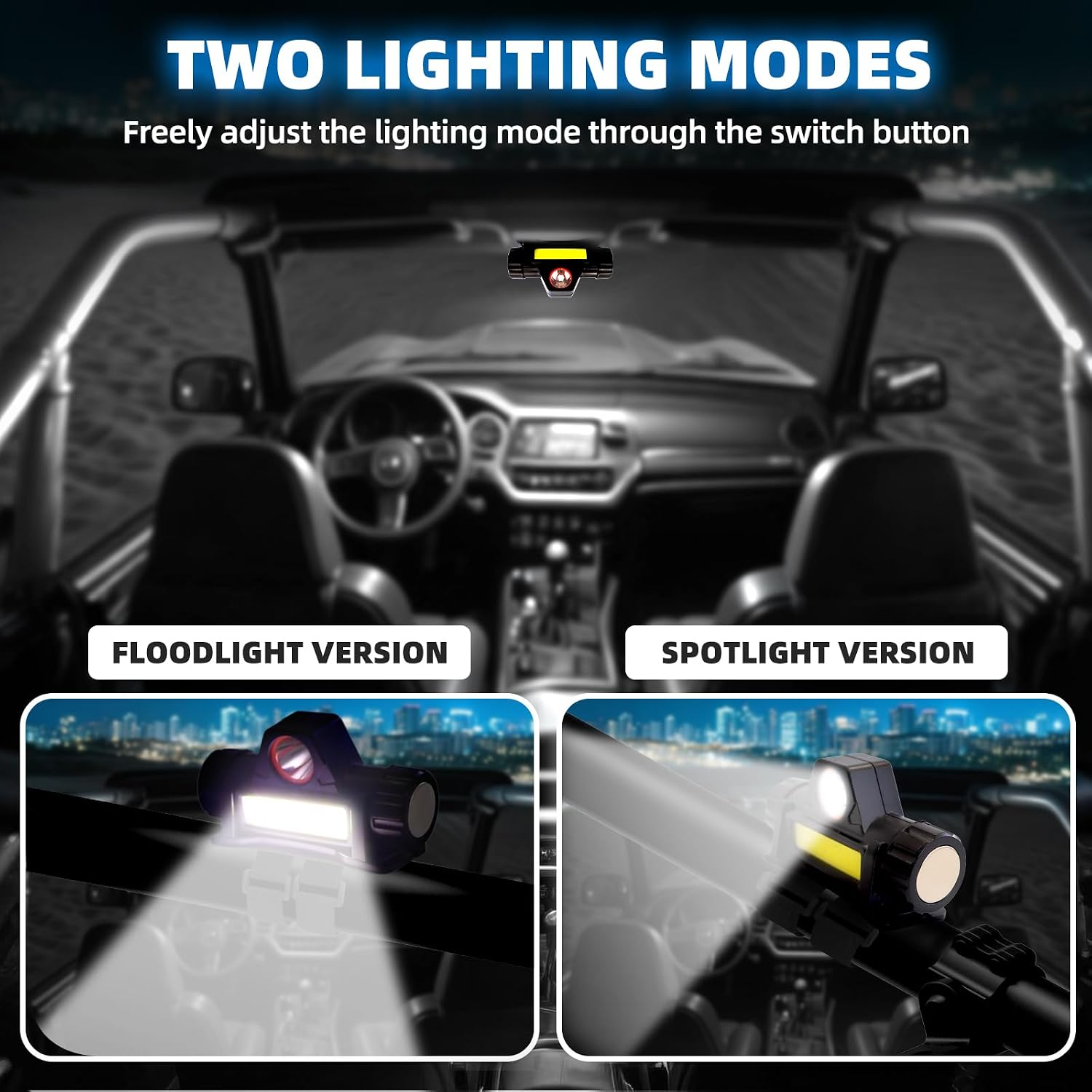 Tavaray UTV Dome Light Type-C Rechargeable Magnetic UTV Interior Lights Compatible with Polaris RZR ATV Can-Am Golf Cart Boat Off-Road Work for 1.75"-2.35" Roll Bar Cage Mount Interior Lights, 2PCS