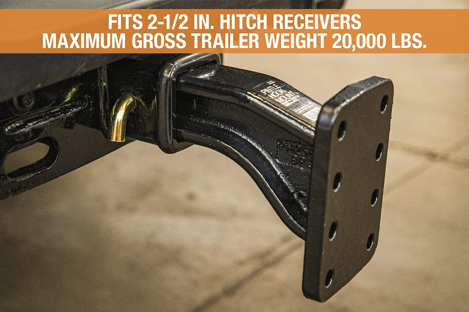 Buyers Products PM25812 2-1/2 Inch Pintle Hook Mount - Adjustable 3-Position Trailer Hitch Receiver for Trucks & RV's - Durable Steel 20,000 lb MGTW, Universal Towing Hitch Mount, 3,200 MVL Rated