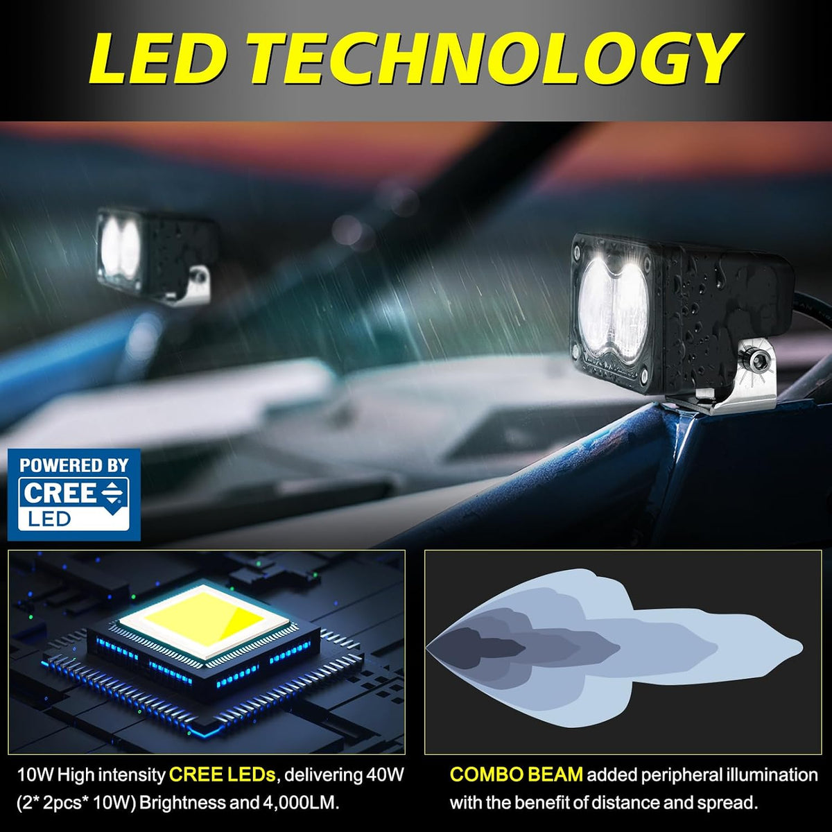 led pods 3 inch 40w cree led off, close-up detail