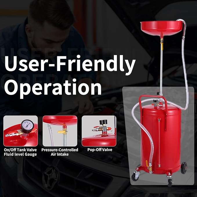 XtremepowerUS 20 Gallon Portable Waste Oil Drain Tank Air Operated Drainage - Image 4