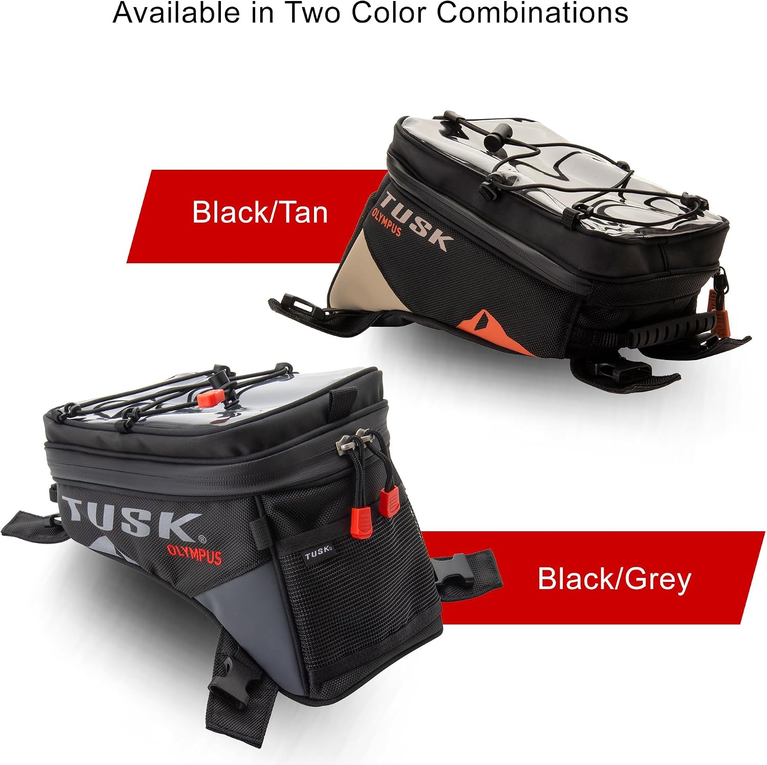 Tusk Olympus Large Tank Bag Black/Tan Durable Off-Road Motorcycle Storage Bag with Multiple Compartments and Secure Mounting