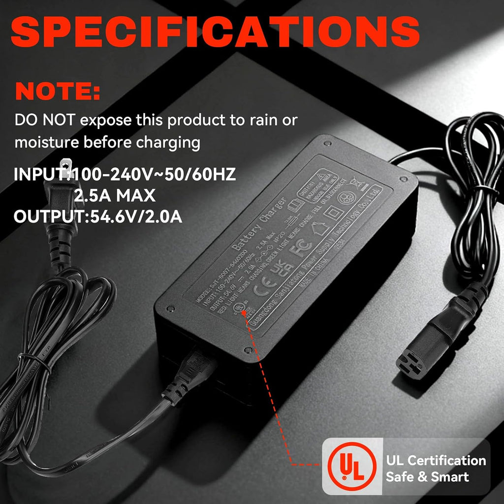 JERBOR 54.6V 2A Battery Chargers for Tuttio Soleil01 Drit Bike, 48V Charger Power Supply Adapter with UL Certification for Tutto Tutti Soleil01 Electric Bike
