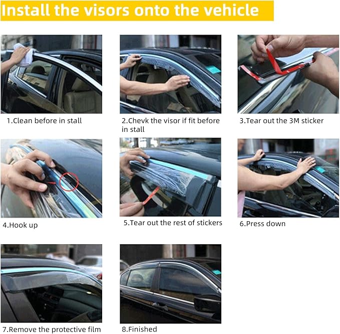 4pcs Smoke Tint With Chrome Trim Outside Mount Tape On/Clip On Style PVC Sun - Image 3