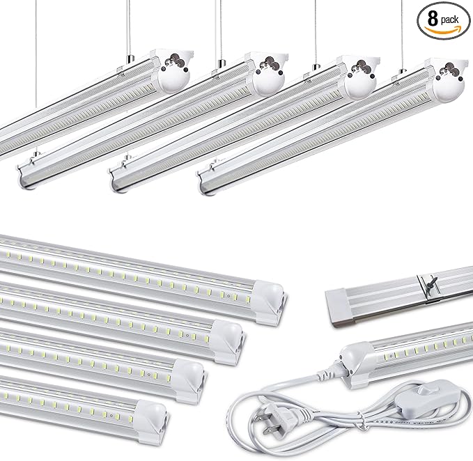 8Pack 4FT LED Shop Light Garage Lights, 50W 6000K 7500LM White Light, by Skymoatled