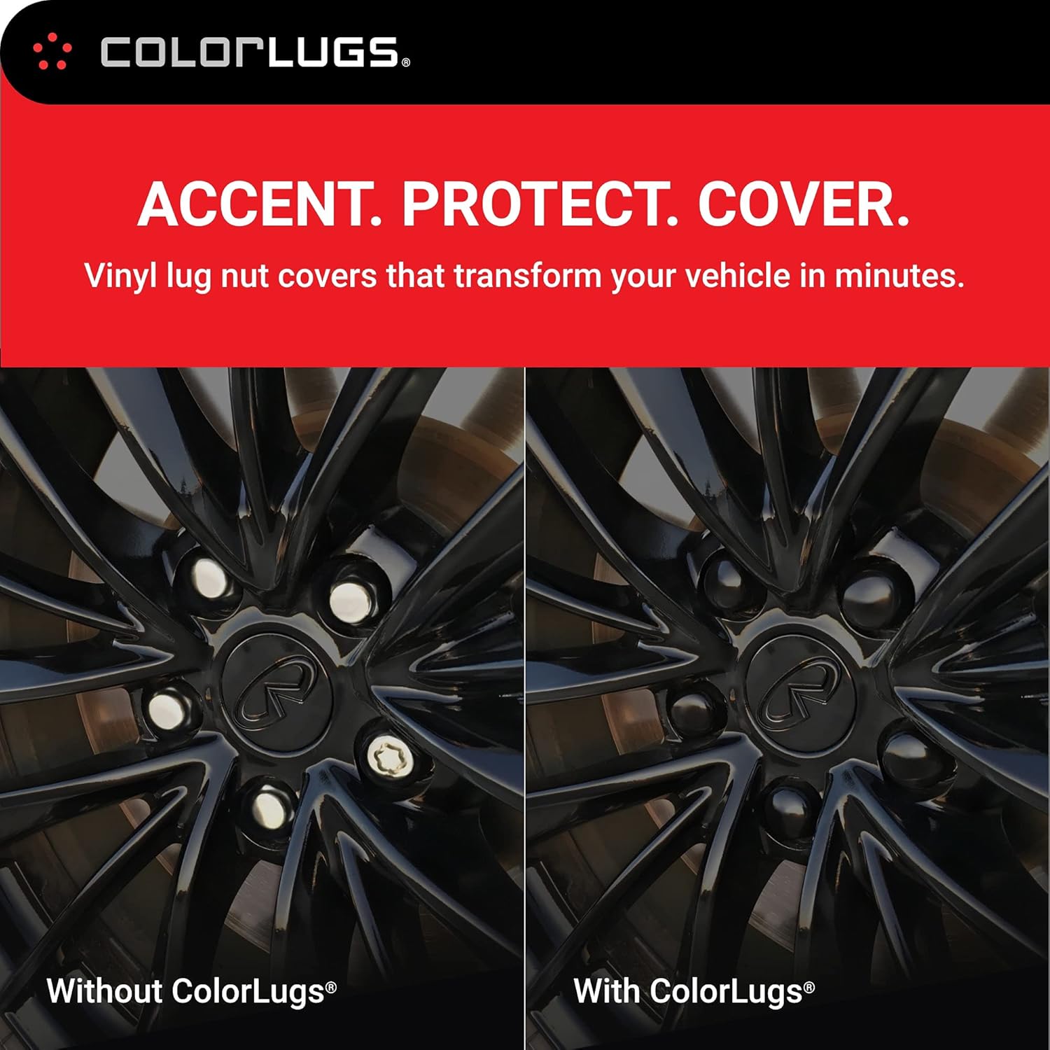 ColorLugs Vinyl Lug Nut Cover | Black | Flexible Fit Wheel Lug Nut Cap | Fits 21-23 mm | Pack of 25 | Includes Deluxe Extractor | Made in the USA