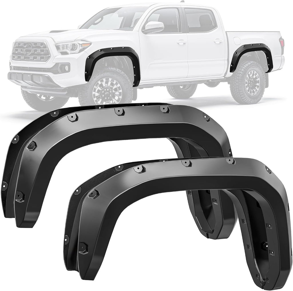 YITAMOTOR Front Rear Fender Flares Compatible with 2024-2025 Toyota Tacoma, Pocket Style Smooth Textured Wheel Flares Cover Protector Set, 4 Pcs, PP Black