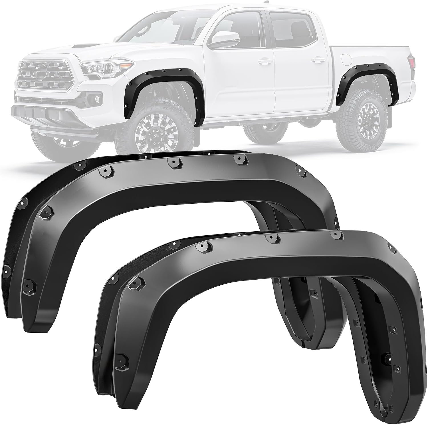 YITAMOTOR Front Rear Fender Flares Compatible with 2024-2025 Toyota Tacoma, Pocket Style Smooth Textured Wheel Flares Cover Protector Set, 4 Pcs, PP Black