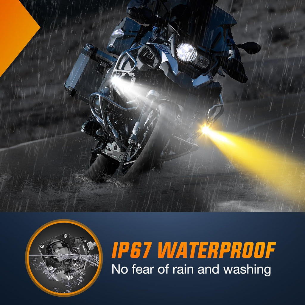 Nilight Motorcycle Driving Lights 1.7 inch White Amber Spot Beam Fog Light LED Pods IP67 Waterproof Auxiliary Offroad Lighting for Motorbike Dirt Bike e-Bike Scooter Snowmobile ATV UTV SUV Truck