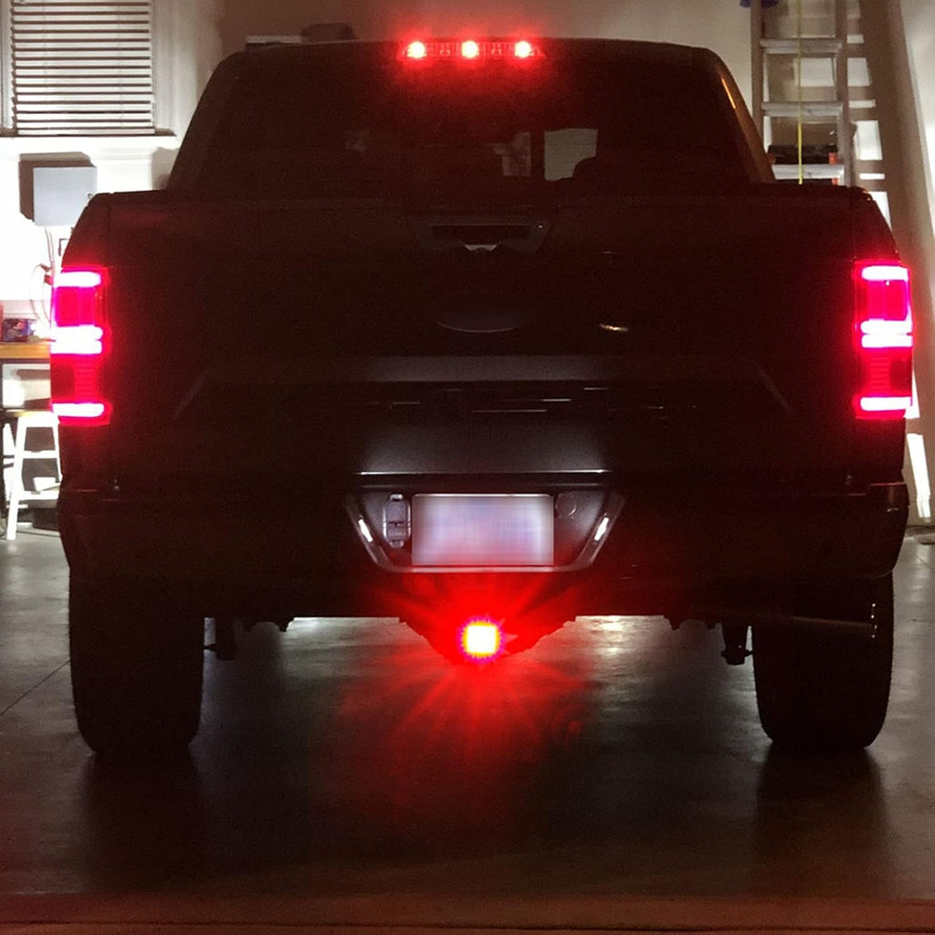 x xotic tech Smoked Lens Trailer Hitch Cover w/Trailer Adapter Hitch Pin Red Square Brake Tail Light Compatible with Truck SUV 2'' Towing Hitch Receiver, Pure Red 15-SMD (Size:3.25" x 4.33")
