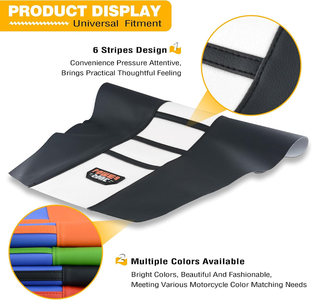 Dirt Bike Seat Cover - Universal Gripper No-Slip Dirtbike Seat Cover (Black-White)
